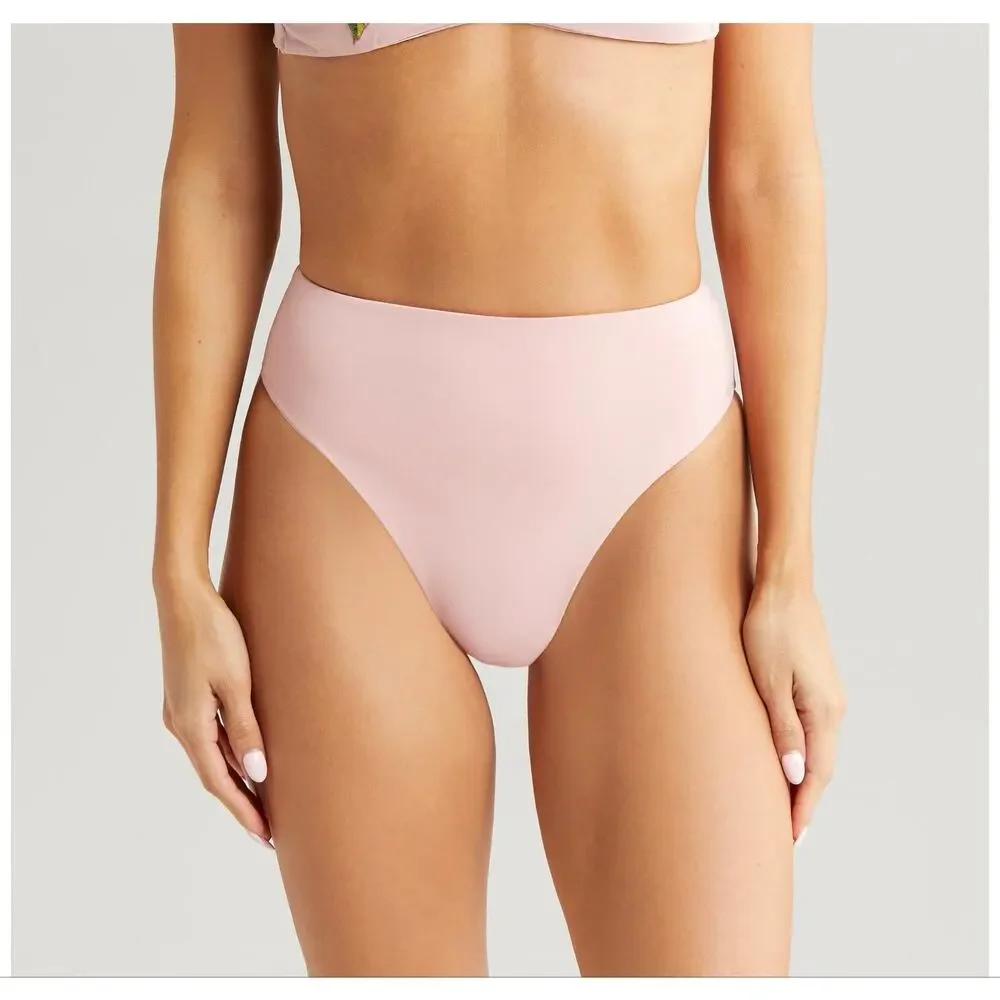 Farm Rio Rose Pink High Rise Cheeky Bikini Bottom NWT Size M $90